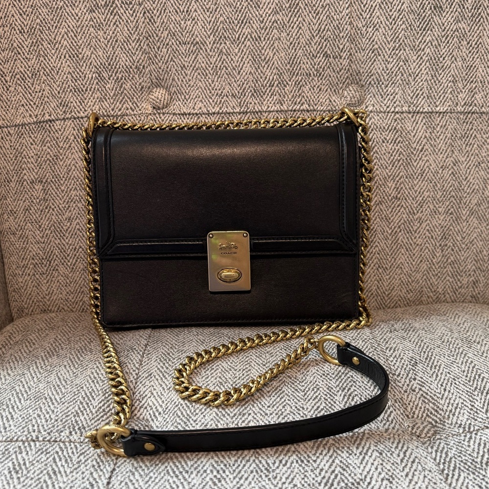Coach Black Hutton Crossbody Bag with Gold Chain